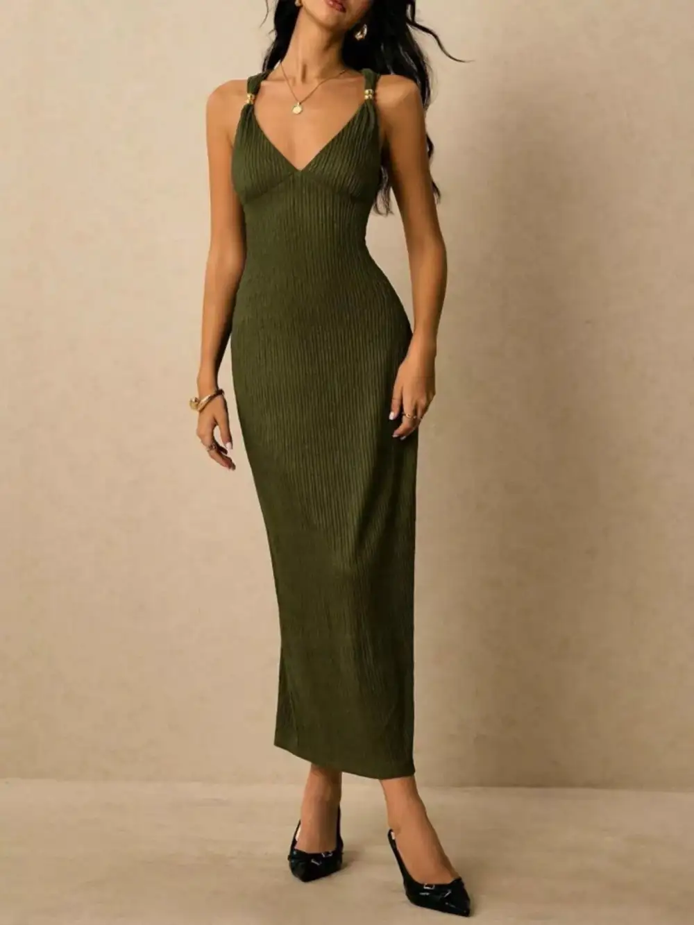 Ribbed Knit Sleeveless Midi Dress