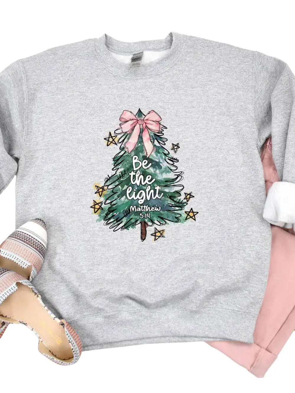 Be the Light  Christmas Tree Heavy Blend Unisex Crewneck Graphic Sweatshirt