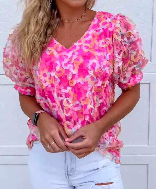Floral Mesh Detail Blouse