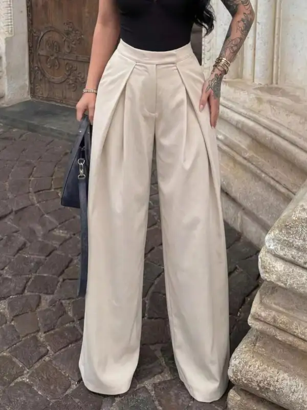High Waisted Pleated Wide Leg Pants