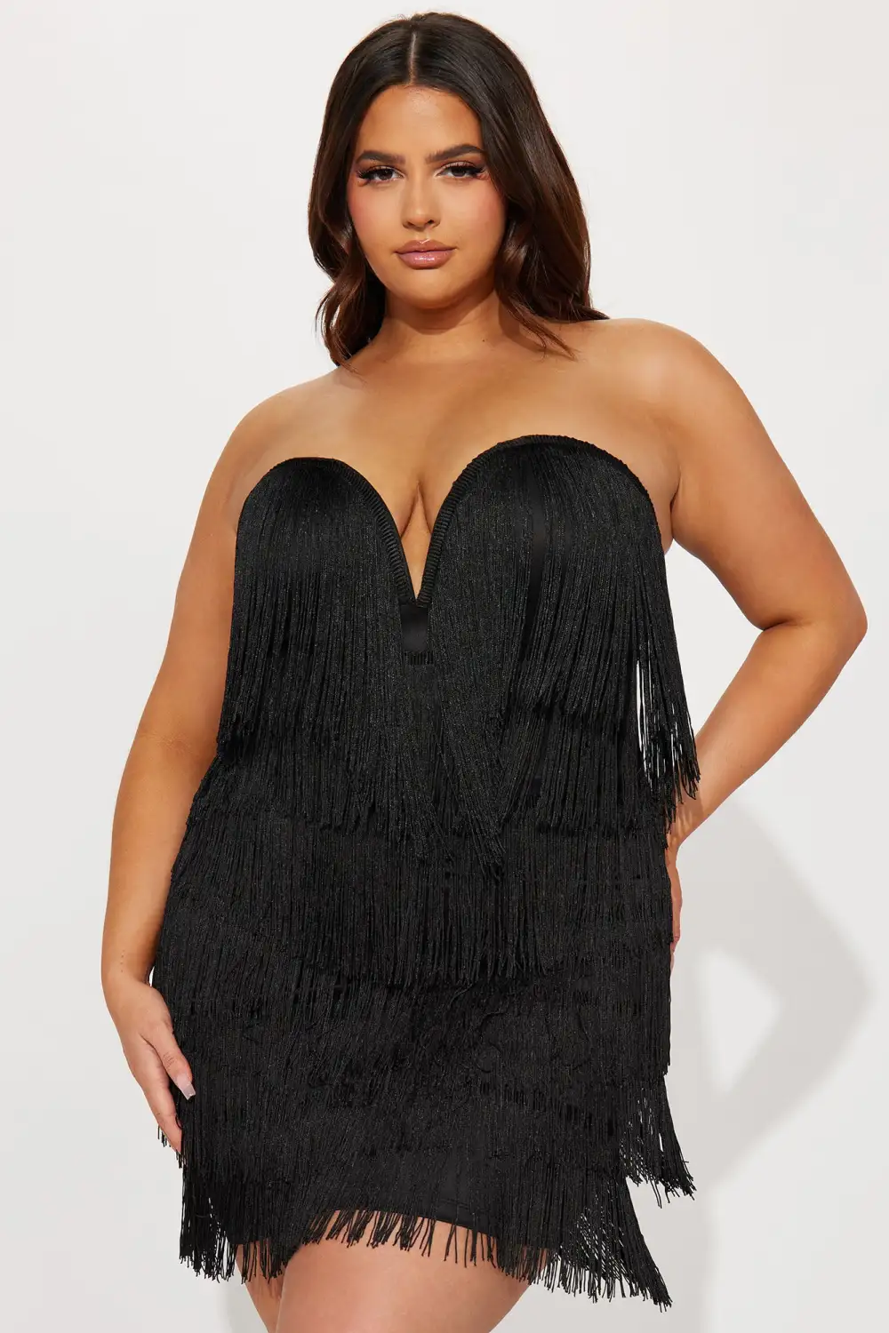 Amiah Fringe Mini Dress - Black