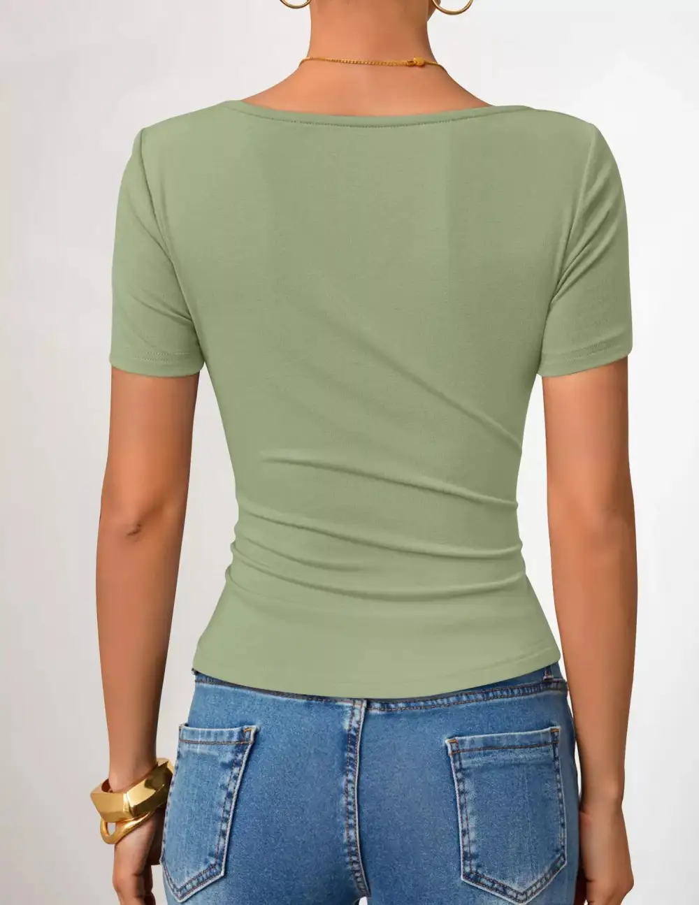 Asymmetrical Neckline Fitted T Shirt