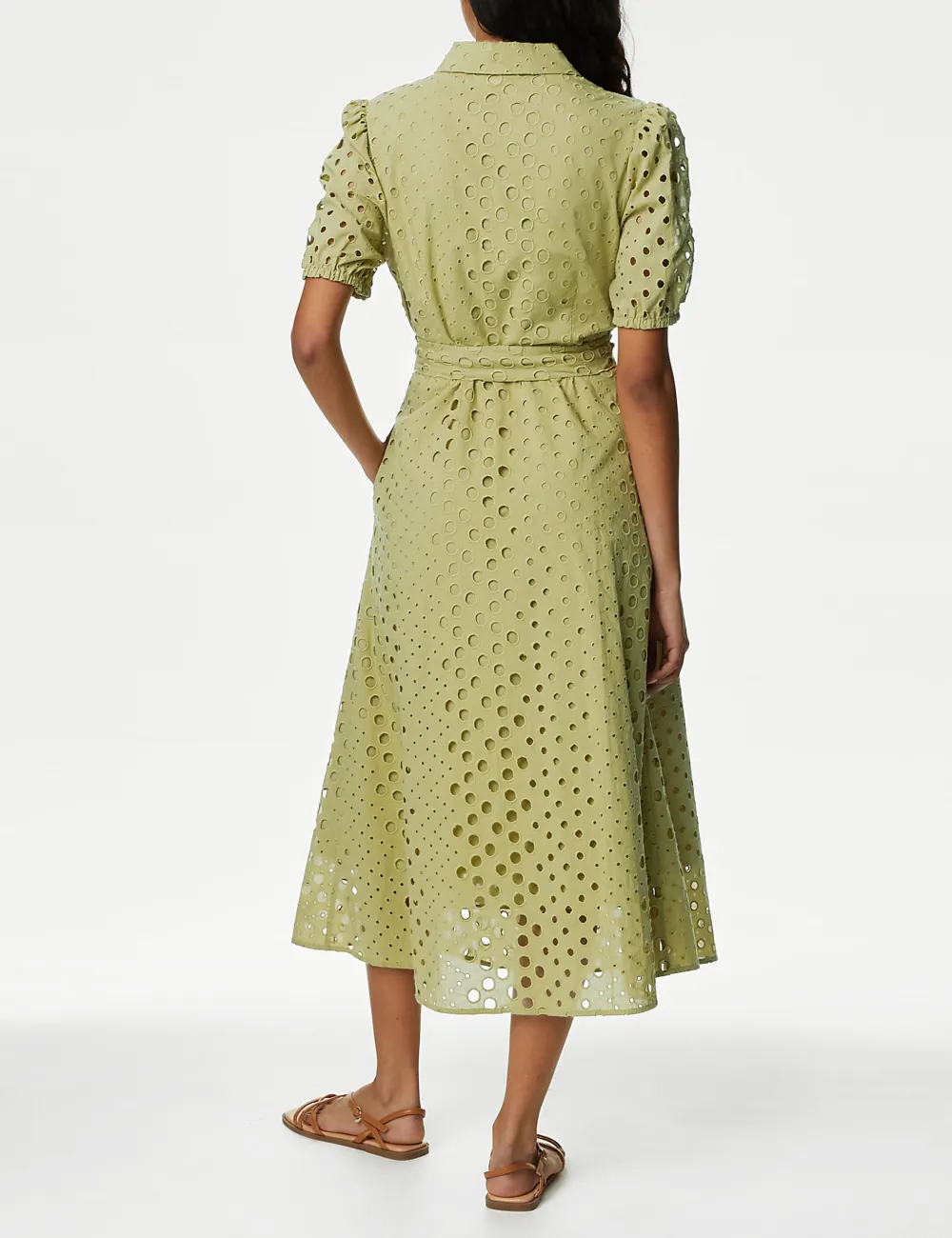 Pure Cotton Broderie Midi Shirt Dress