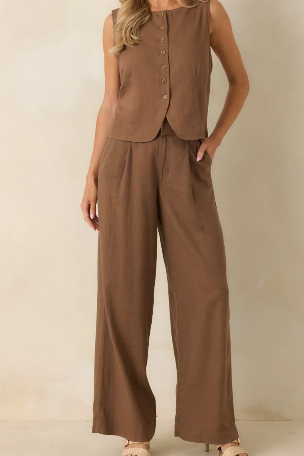 Chestnut Linen Wide Leg Pants