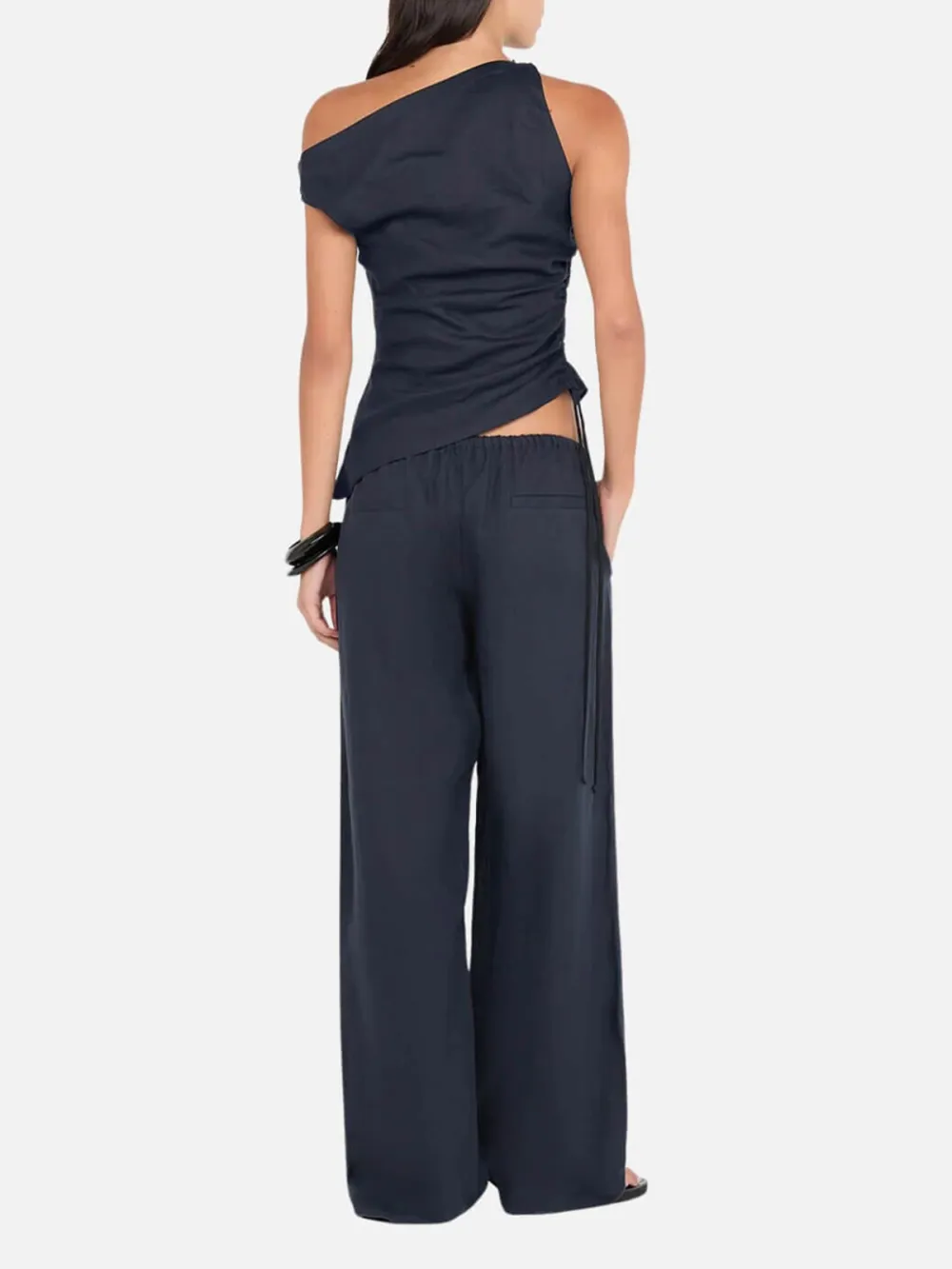 Ruched Asymmetrical Neck Top