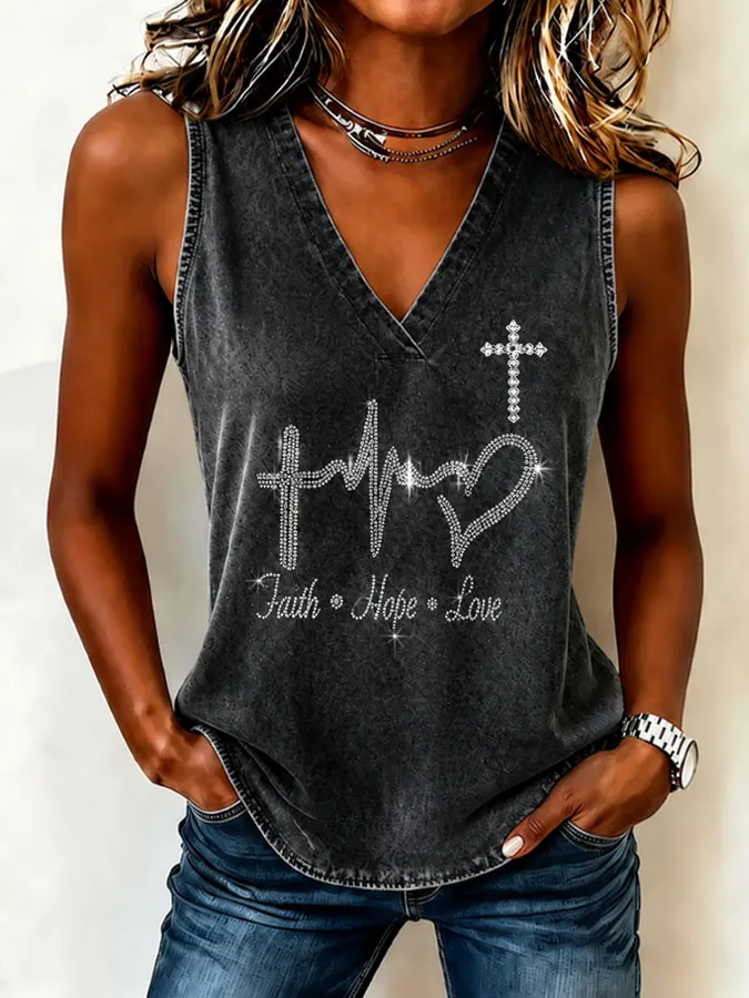 Women's Retro Cross Print Tank Top