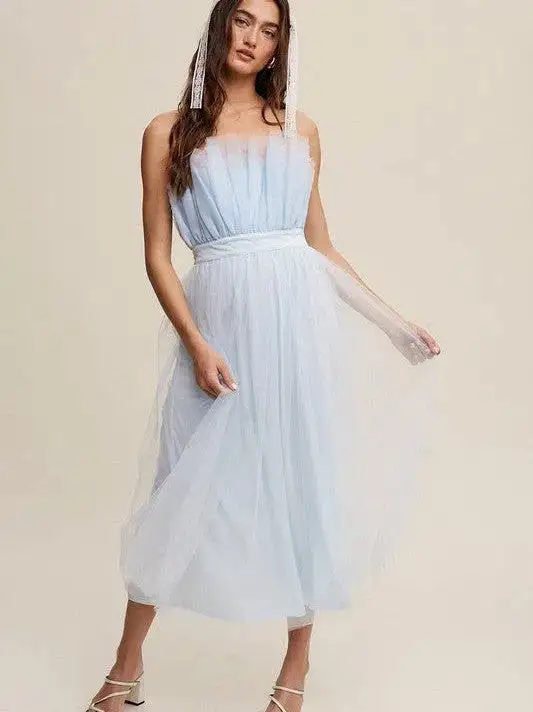 Life's a Dance Paper Bag Frill Tulle Midi Dress