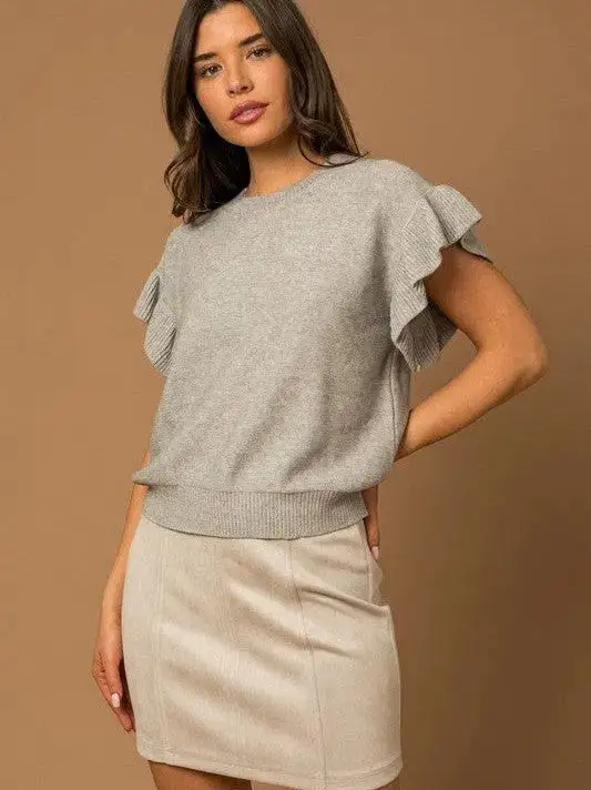 Life is Short so Choose the Ruffles Short Sleeve Knit Top