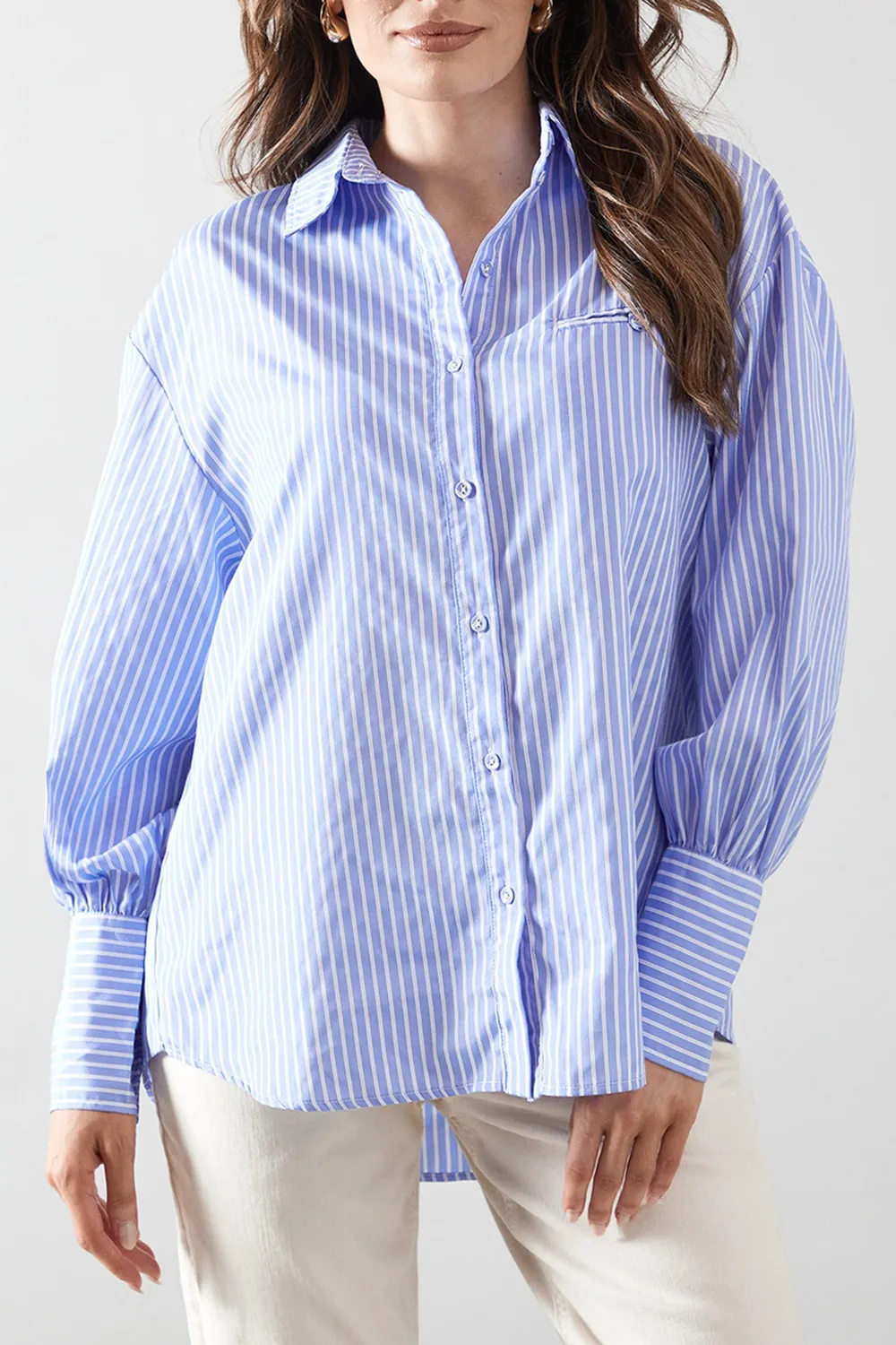 Blue Vertical Stripes Women's Loose Shirt
