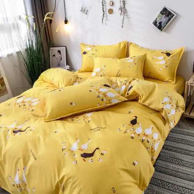 (Store Closing Sale) Flower Duvet Cover Bedding Set Peach Daisy Pastoral style Flat Bed Sheet