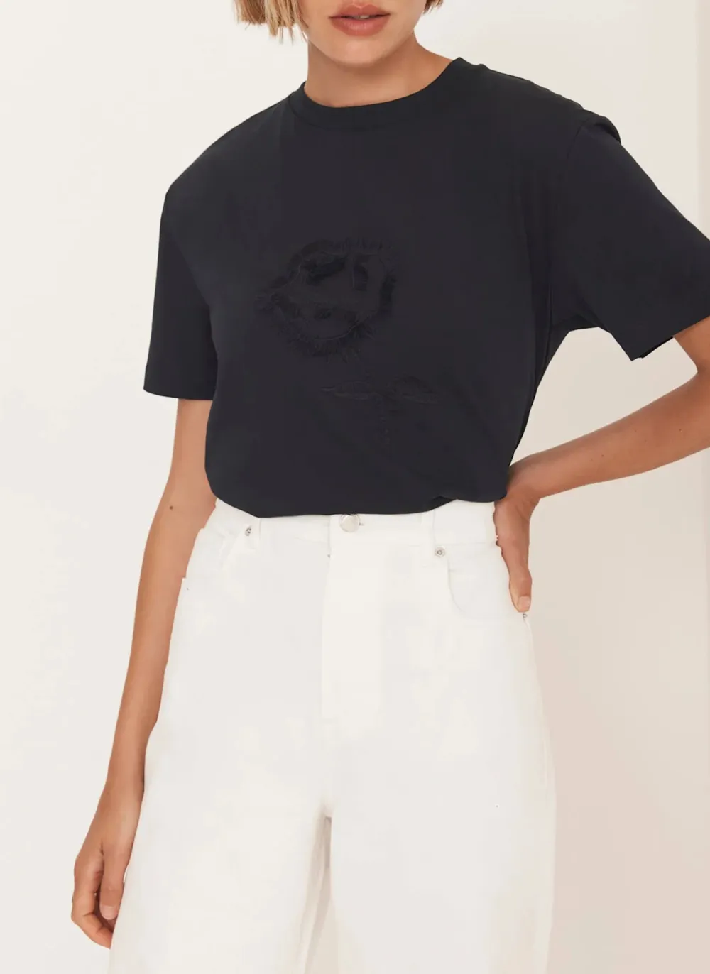 Casual Style Navy Motif T-Shirt