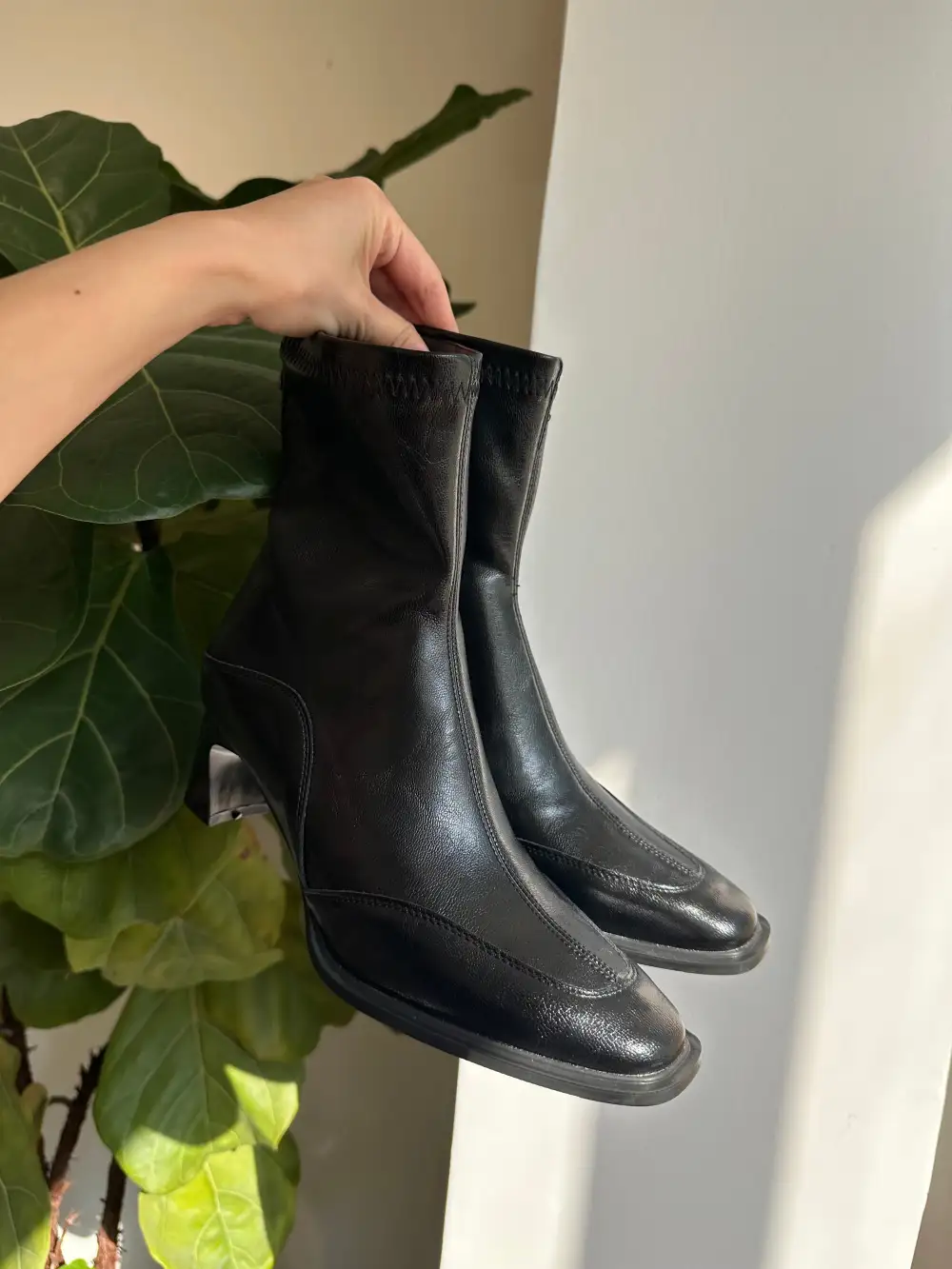 Lamb Leather Stitched Ankle Boots