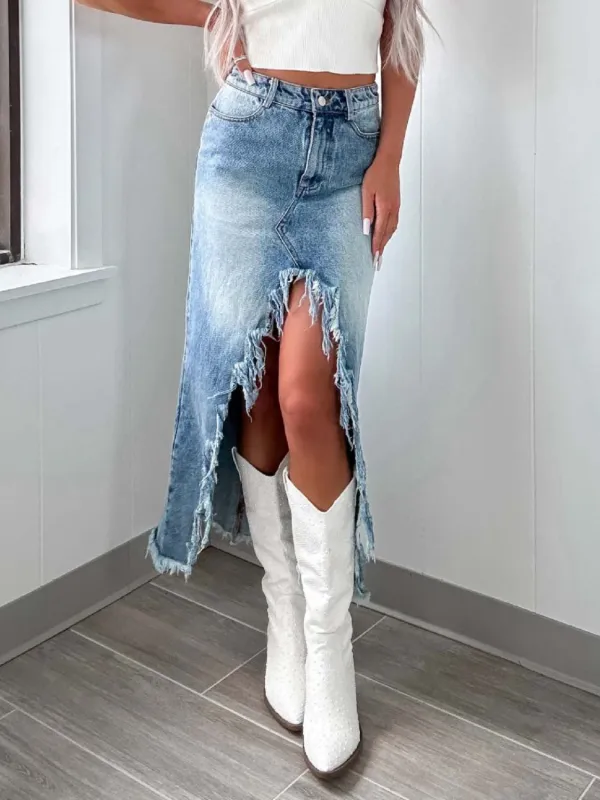 High Waist Raw Hem Skirt
