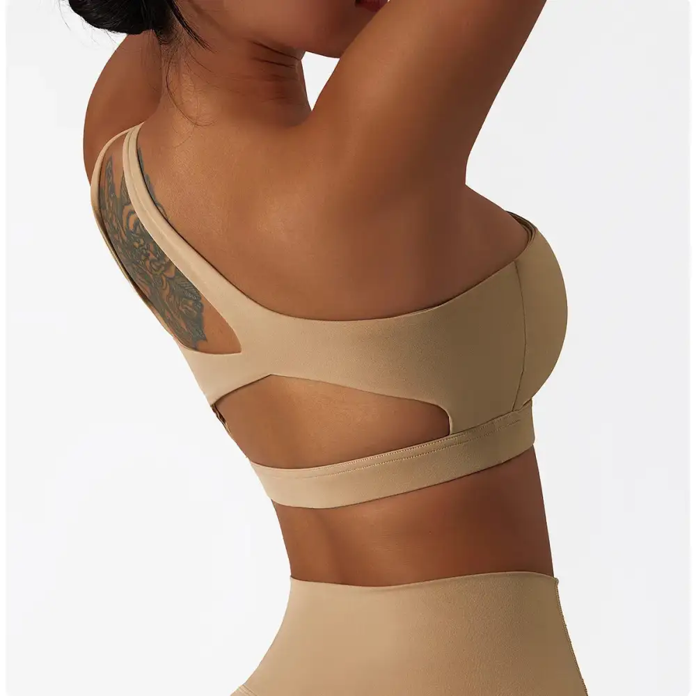 One-Shoulder Sports Bra with Decorative Straps