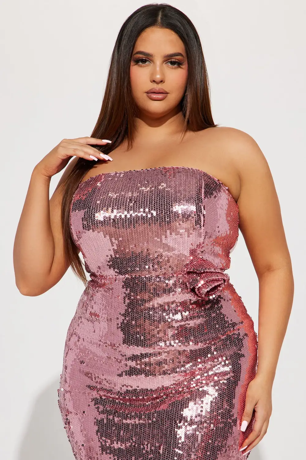Rosette Sequin Midi Dress - Mauve