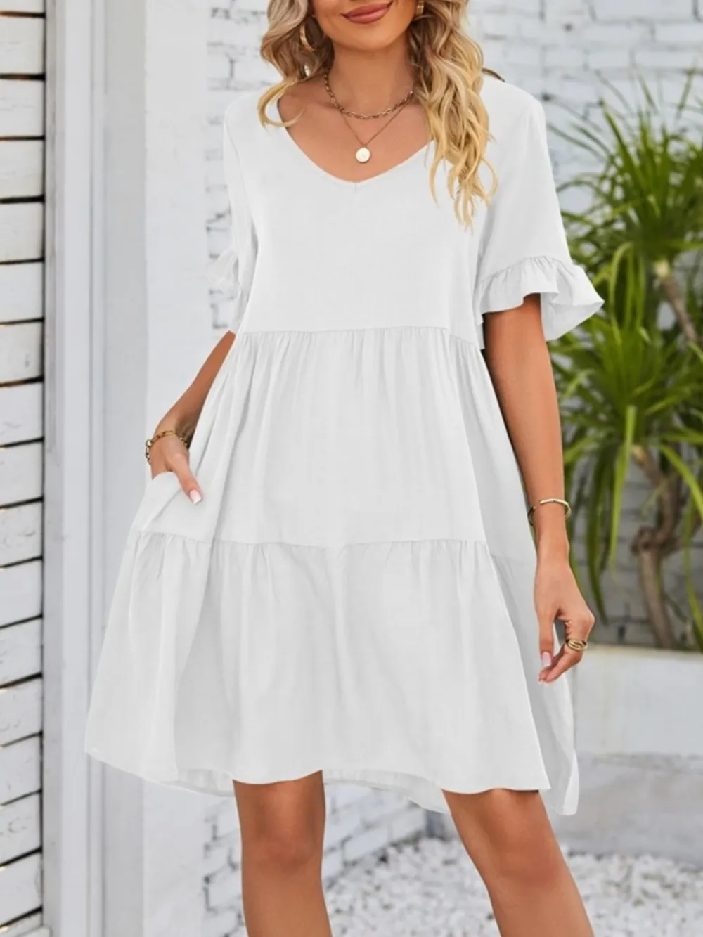 Relaxed Shape Ruffle Tiered Mini Dress
