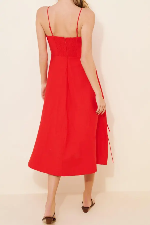 Linen Blend Sleeveless Midi Dress