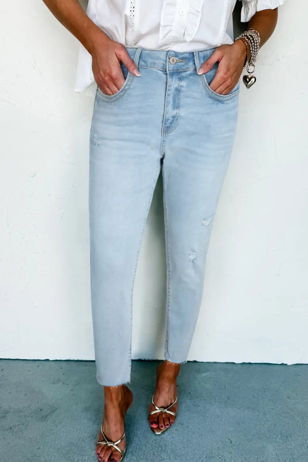 Mid Rise Ankle Length Distressed Skinny Jeans
