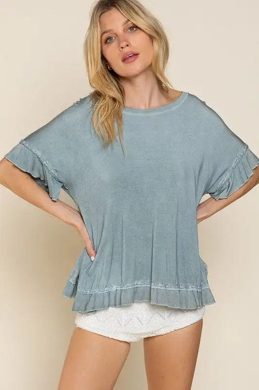 Peek-a-boo Ruffle Overlay Knit Top | URBAN ECHO SHOP