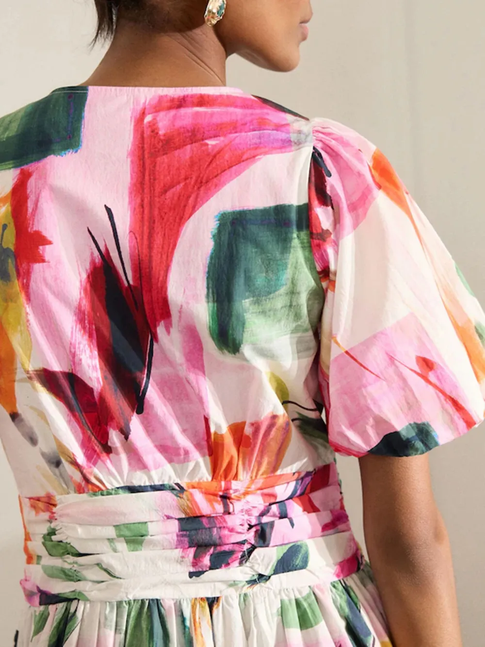 Elegant And Flowing Puff Sleeve Floral Printed Dress