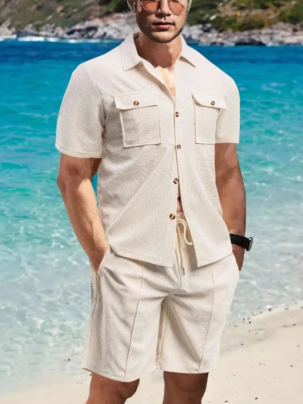 Button Detail Casual Set