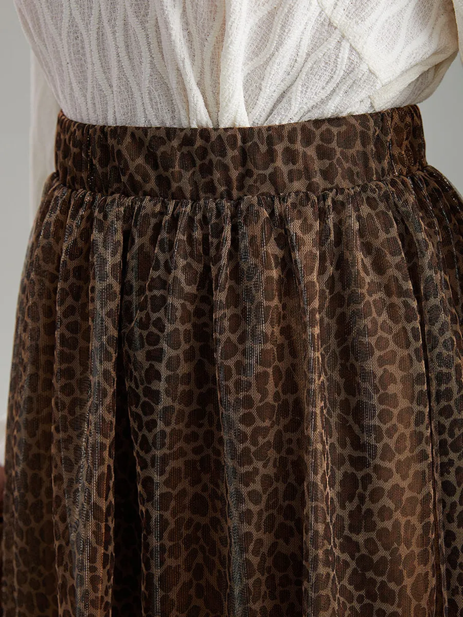 Brown Half Skirt Leopard Print