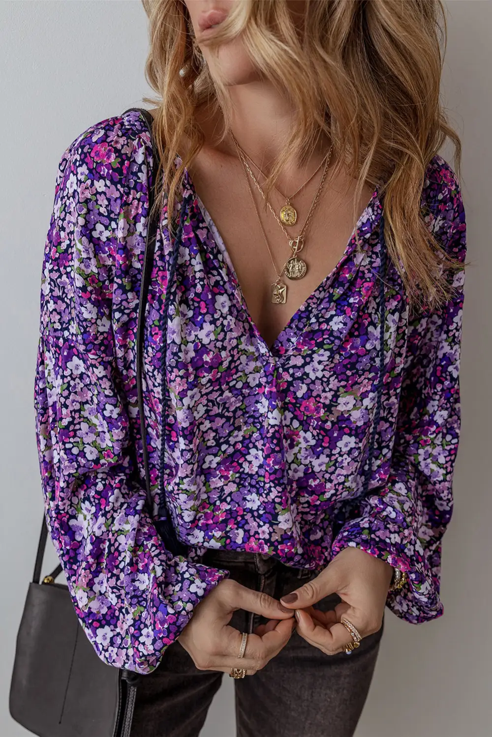 Floral Bubble Sleeve Blouse
