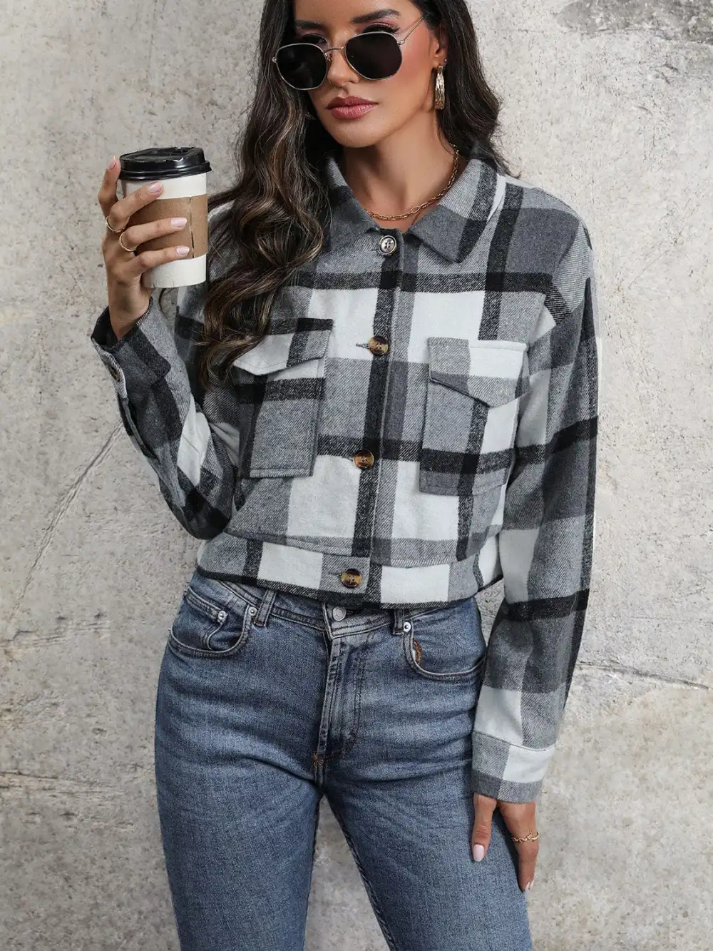 GYPSY-Plaid Button Up Cropped Jacket