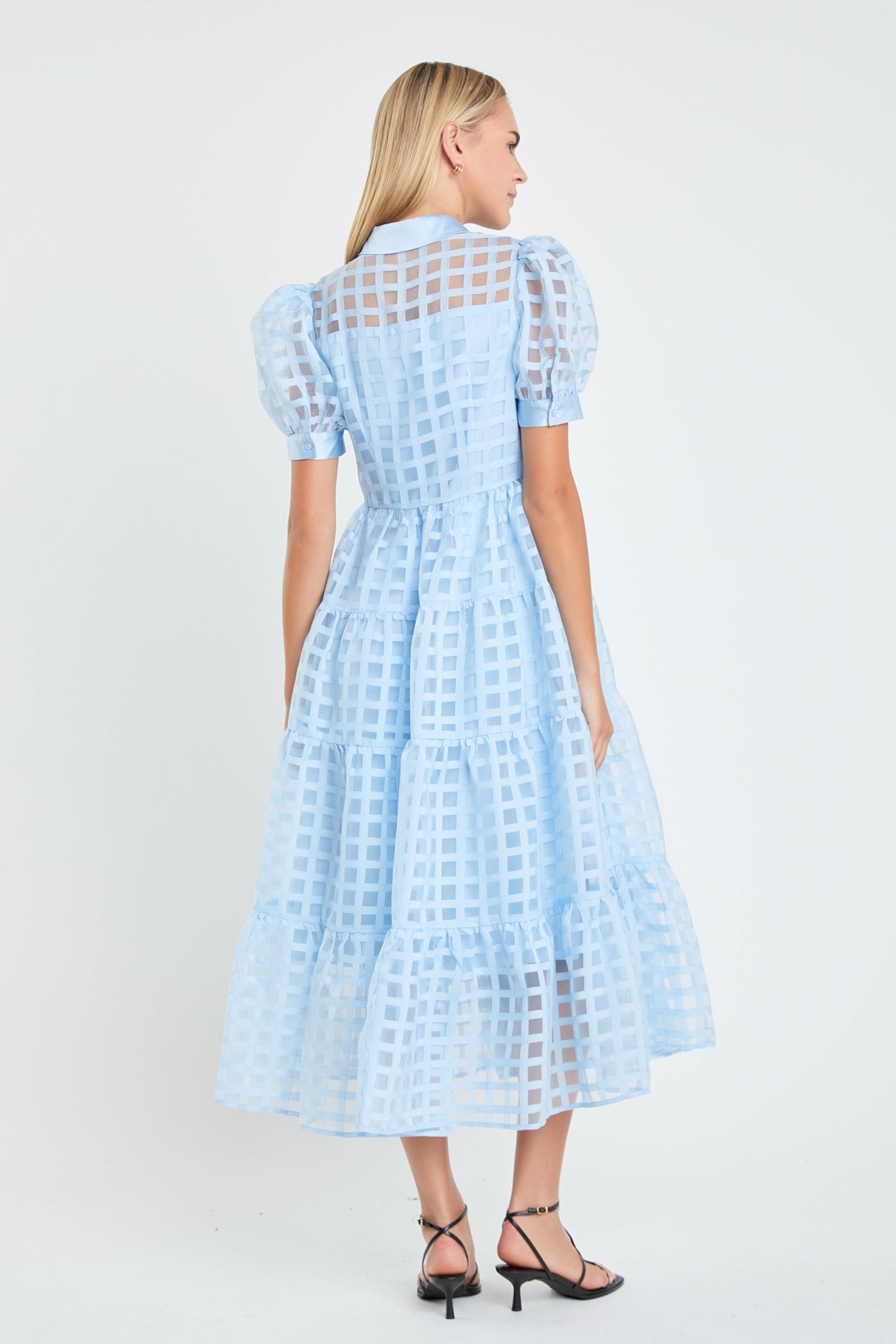 Gridded Organza Tiered Maxi Dress