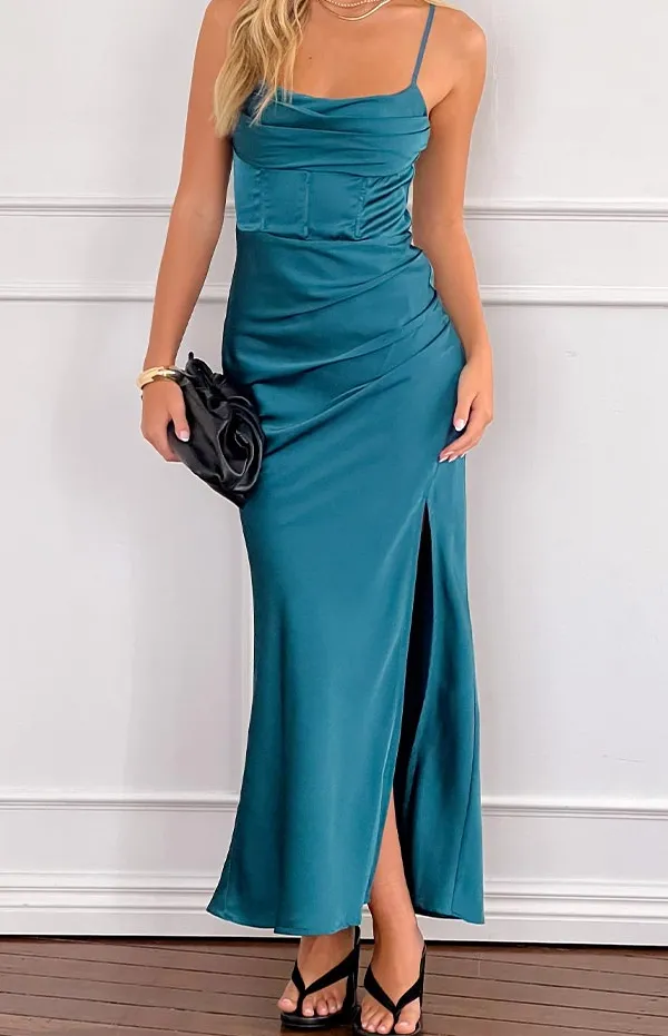 Polished Satin Maxi Dress