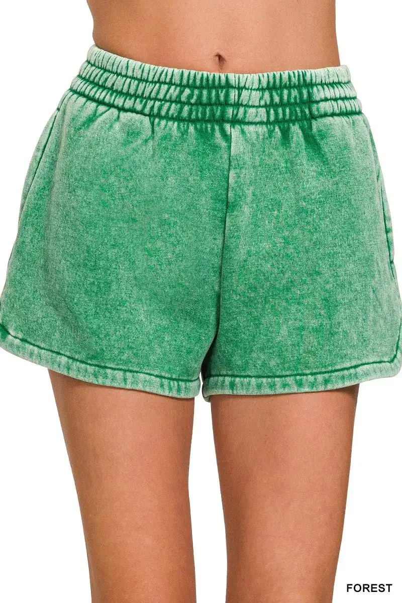 Acid Washed Elastic Waistband Dolphin Shorts