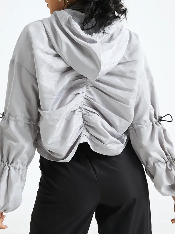 Drawstring Hoodie Plain Long Sleeve Jacket