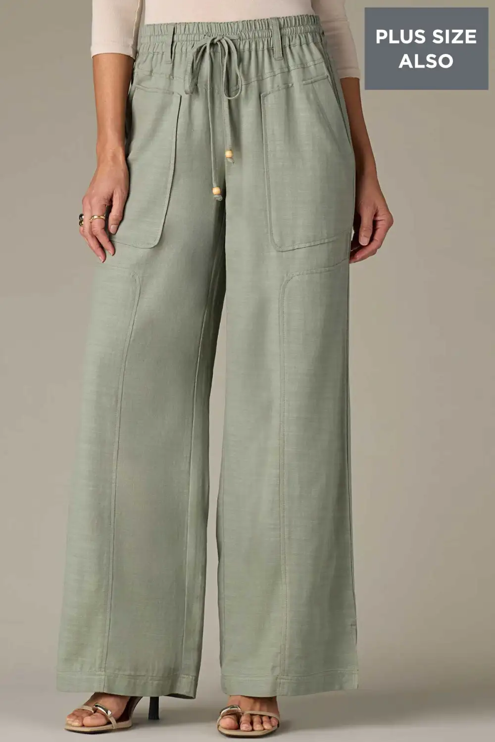 Plus Size V-Yoke Side Panel Wide Leg Pants