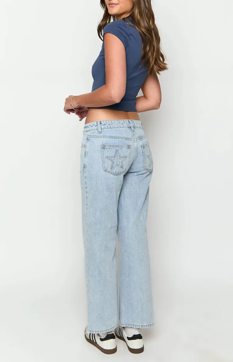 Light Wash Denim Low Rise Jeans