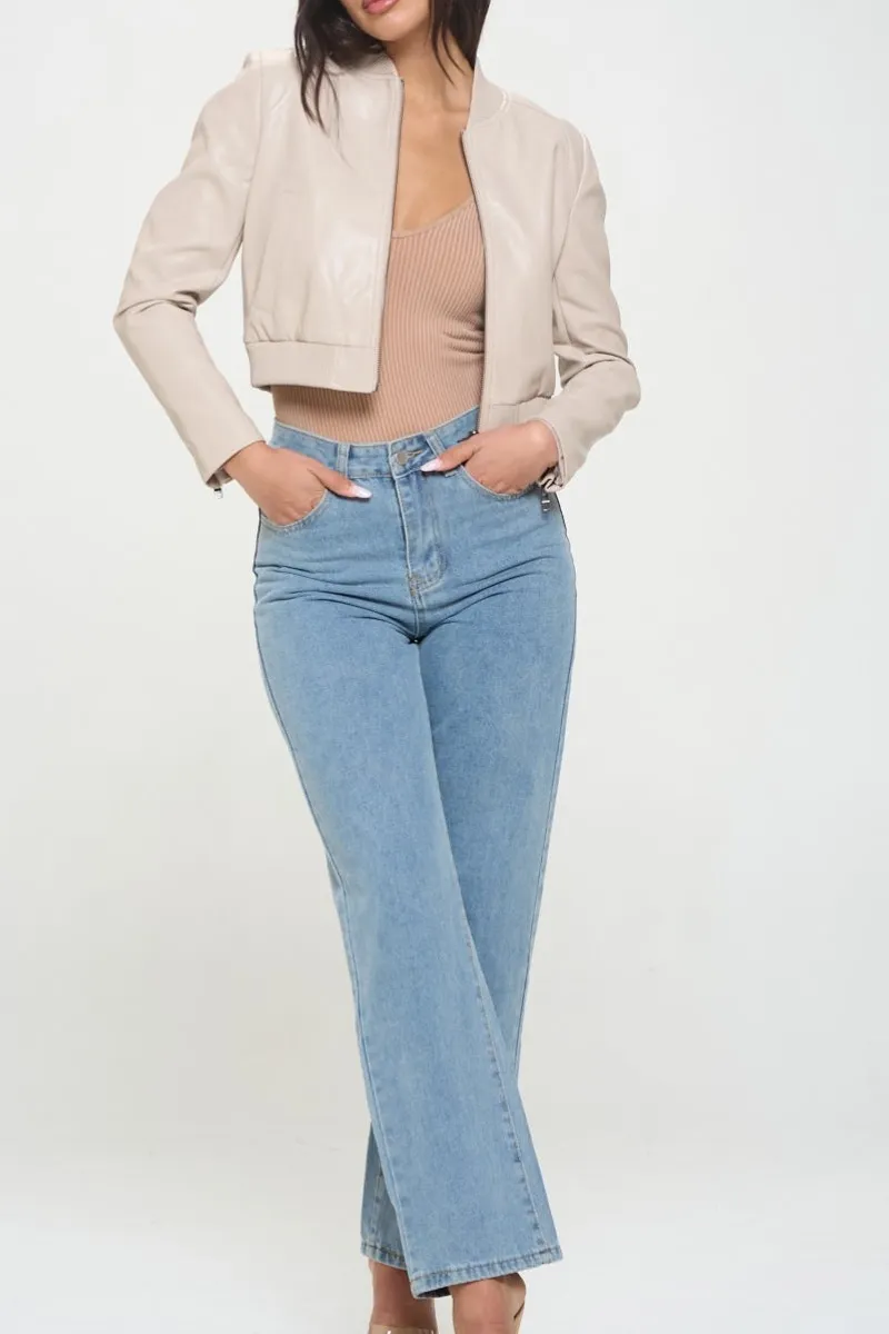 Zip-up Cropped Bomber Jacket