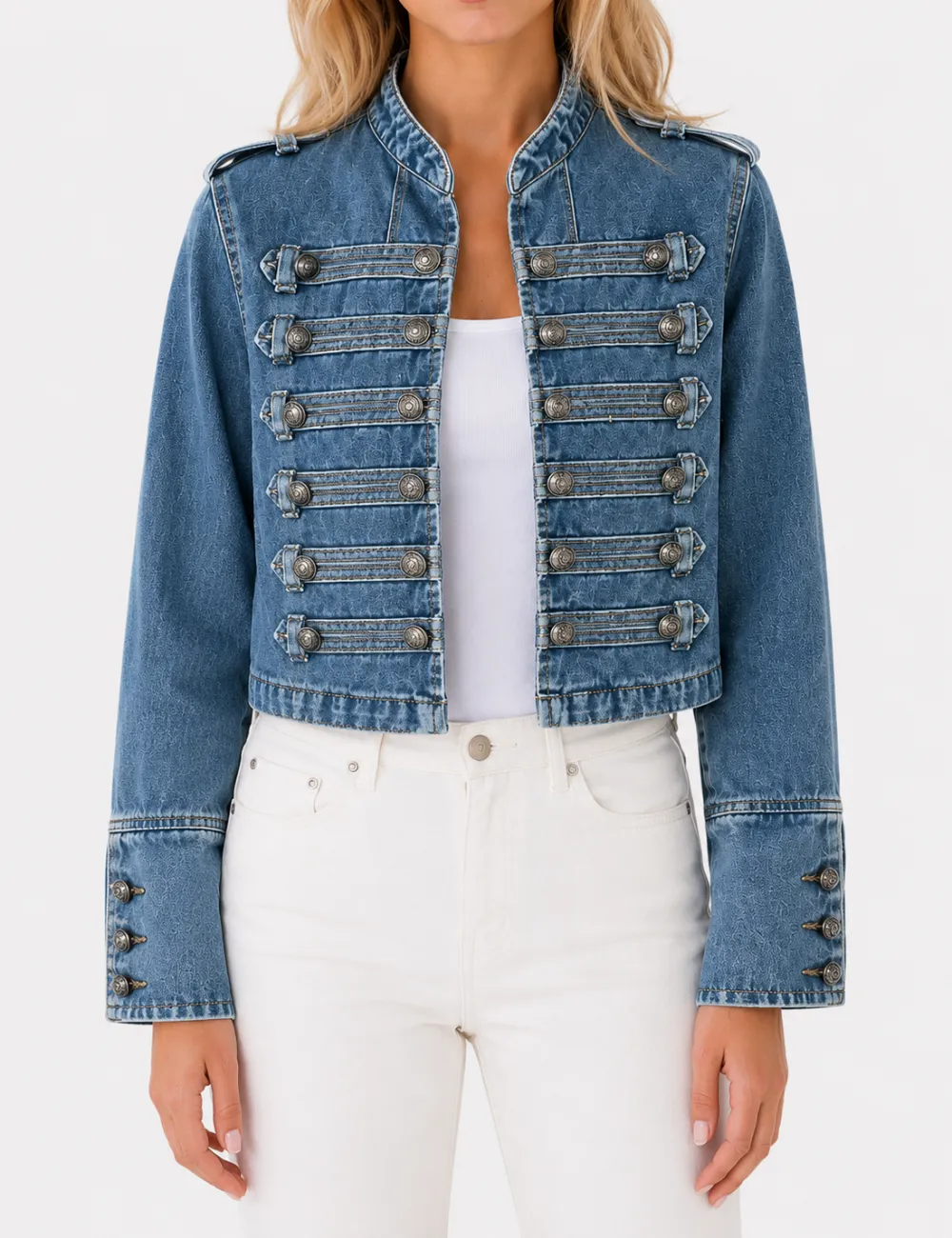 Casual Button Front Long Sleeve Denim Jacket