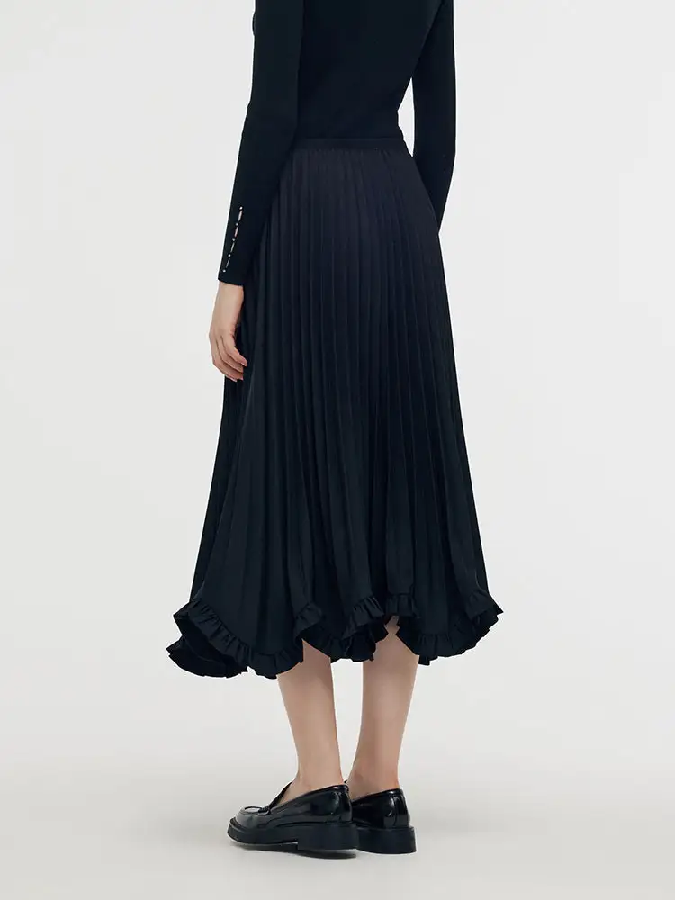 Petal Hem Pleated Women Midi Skirt