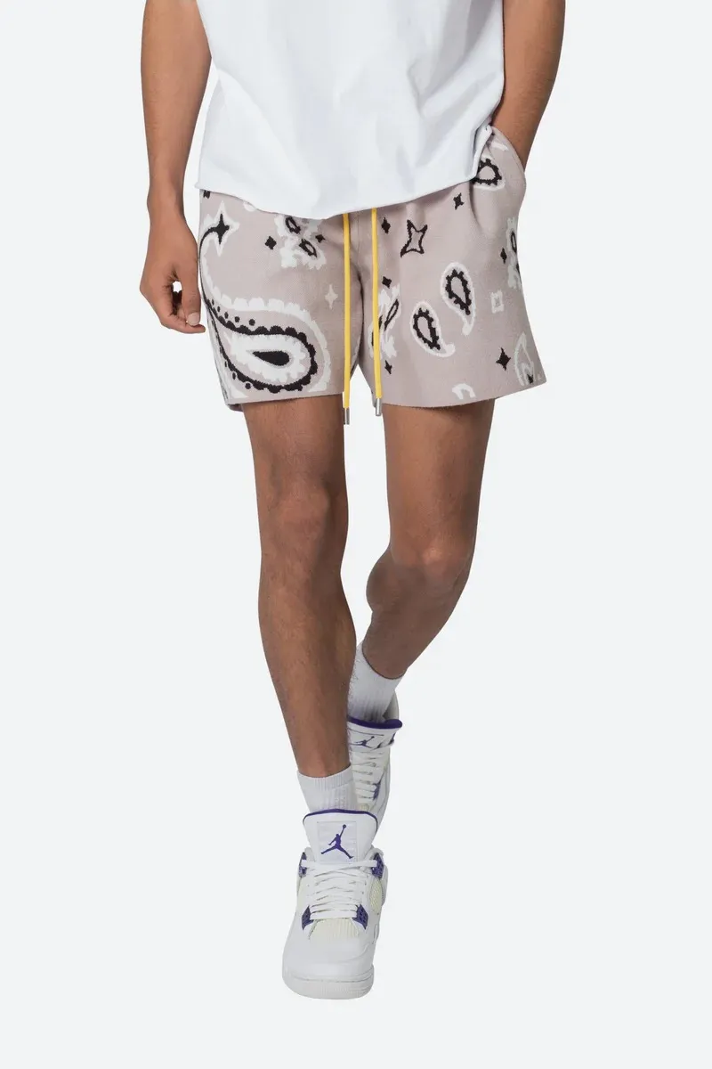 TAUPE PAISLEY PRINTED KNIT SHORTS
