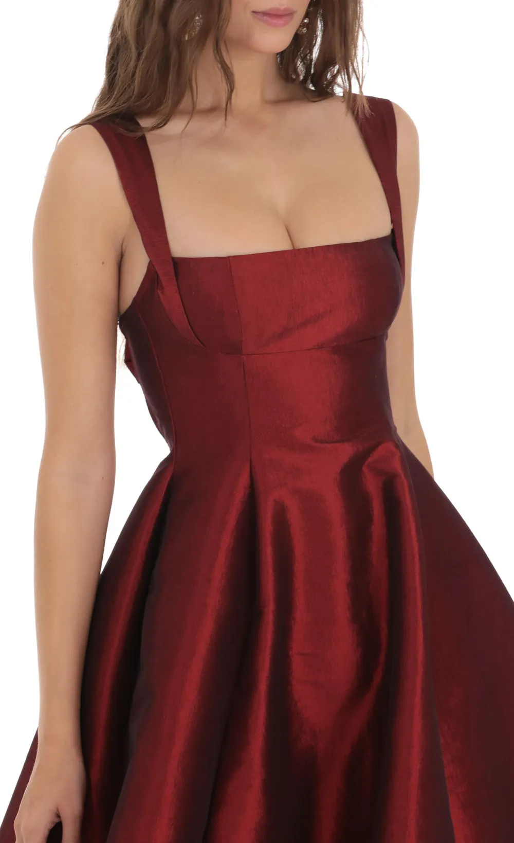 Square Neck Flare Midi Dress in Maroon