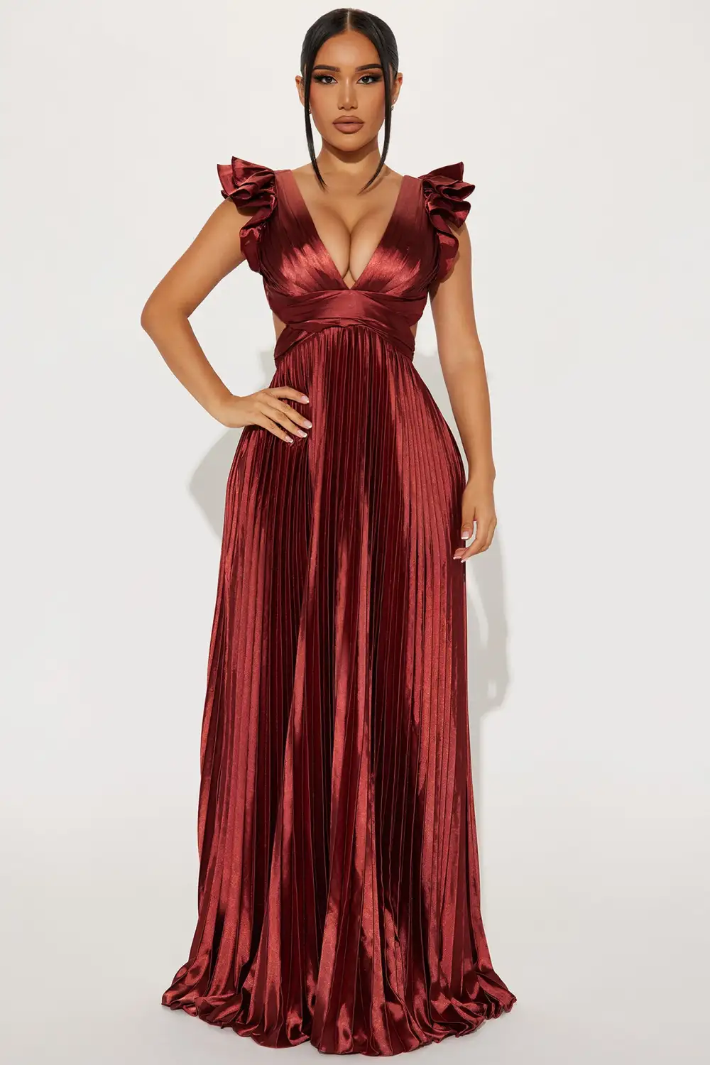 Sun Kissed Nights Satin Maxi Dress - Rust