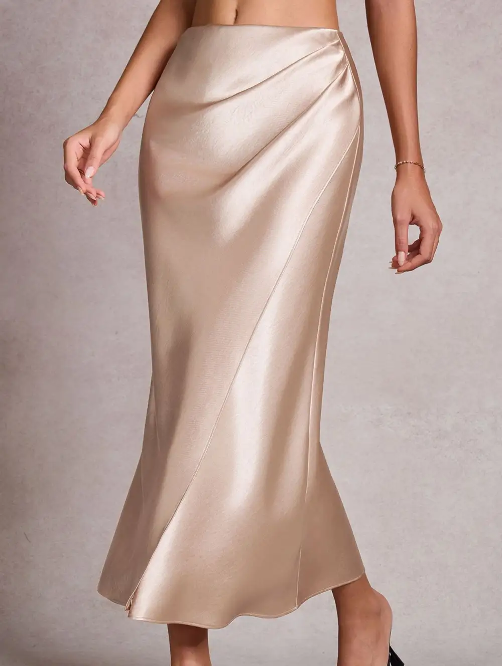 Satin Bodycon Elastic Waist Midi Skirt
