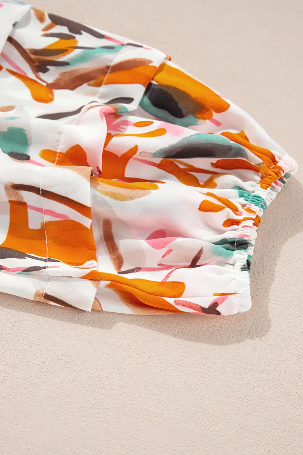 Abstract Print Frilled V-Neck Blouse