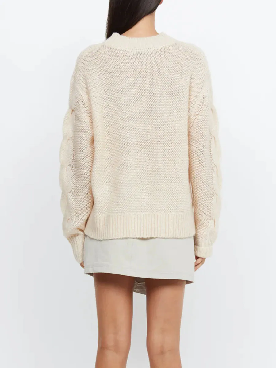 Light Khaki Cable Knit Sweater