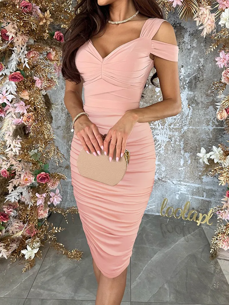 Sexy Off-shoulder Solid Color Midi Dress