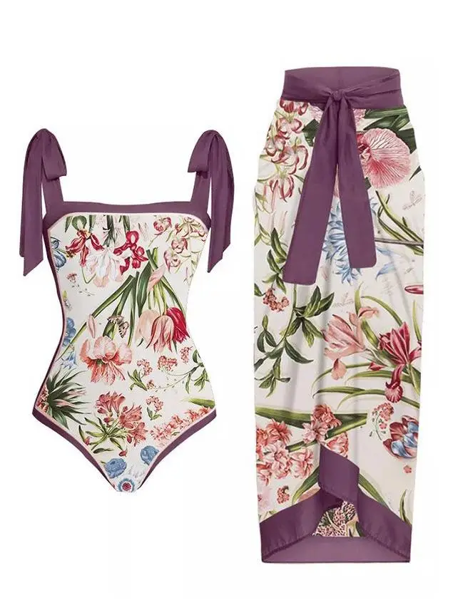 Women’s One-Piece Chiffon Swimsuit Chiffon Skirt Two-Piece Set