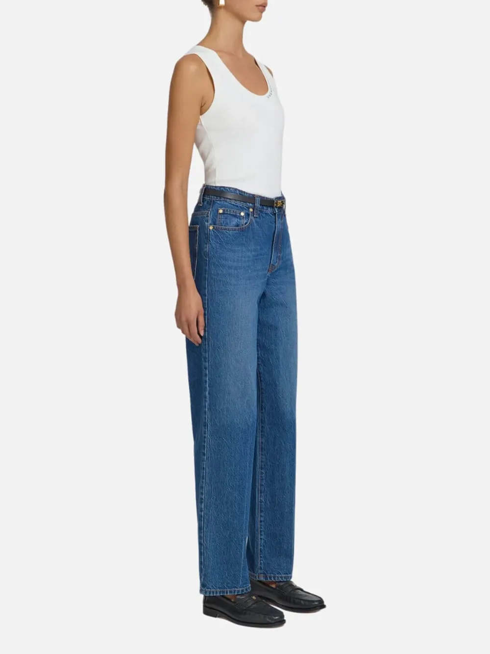 Washed Straight Jeans with Leather Patch