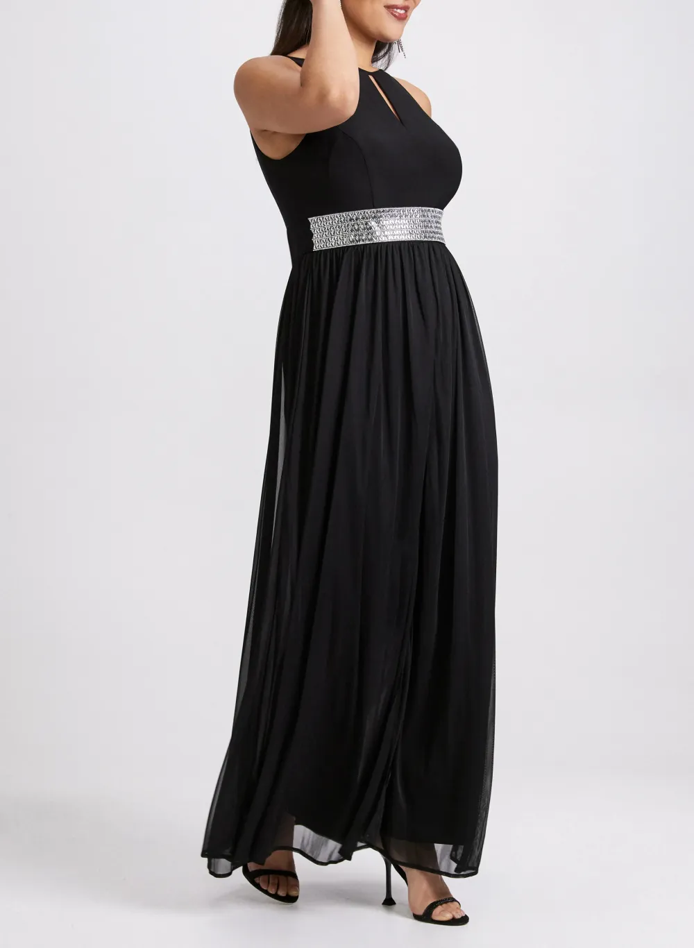 Black Jumpsuit With Sequin-Trimmed Insert
