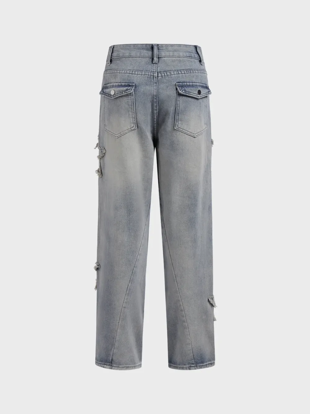 Denim Raw Edge Embroidery Star Straight Jeans