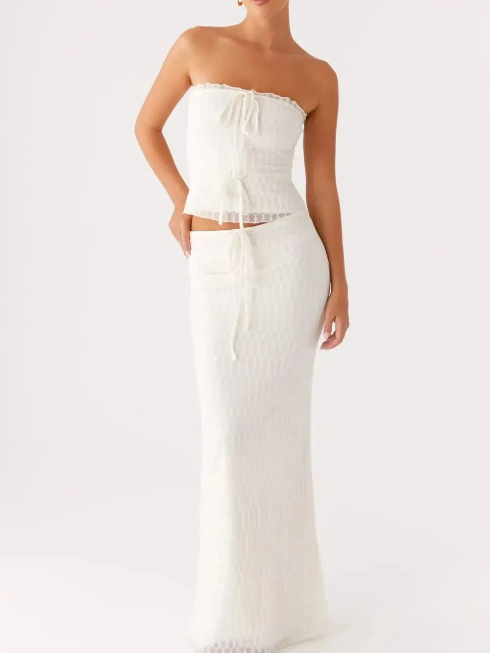 Neat Tie Front Lace Detail Coordinated Set