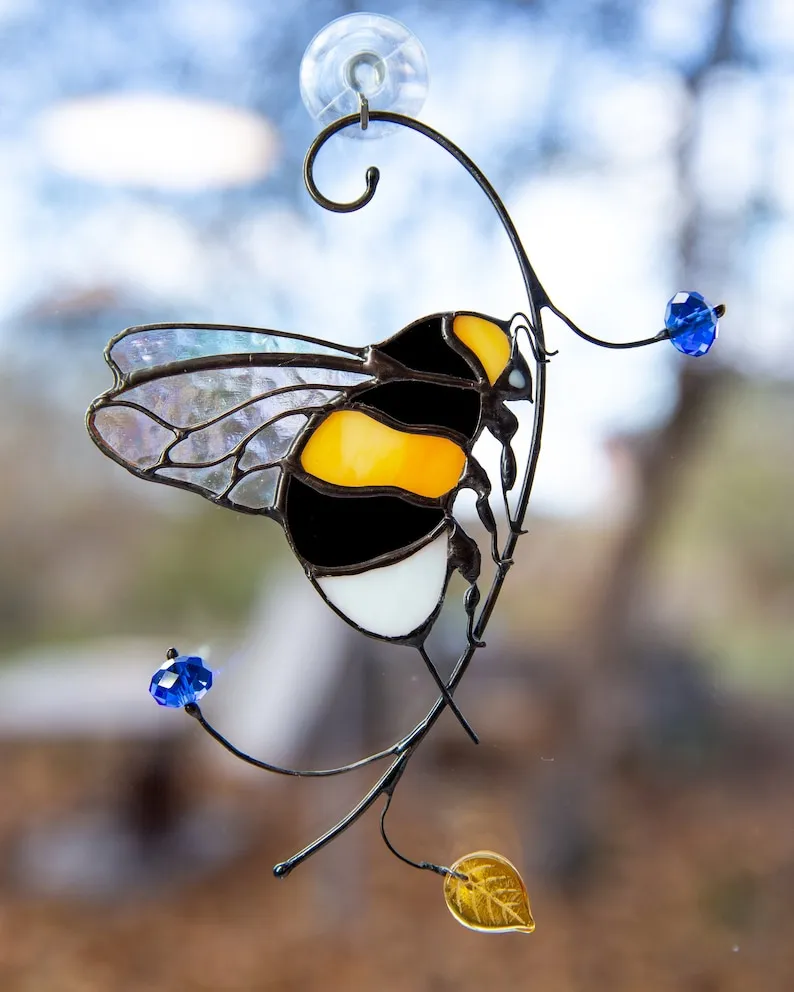 (Store Closing Sale) Bumble bee stained glass window hangings Mothers day gifts Honey bee decor Custom stained glass suncatcher